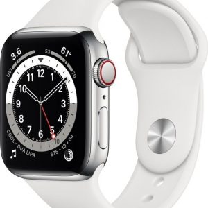 Smartwatch Apple Watch Series 6 GPS + Cellular 40mm Silver Steel Black Sport Biały (M06T3FD/A).