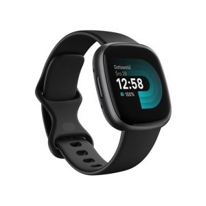 Smartwatch Fitbit by Google Versa 4 czarno-grafitowy zestaw prezentowy.