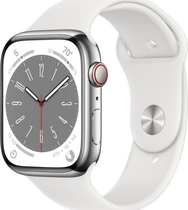 Smartwatch Apple Watch Series 8 GPS + Cellular 45mm Silver Stainless Steel Biały (MNKE3WB/A).