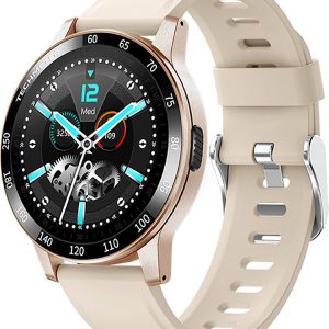 Smartwatch w kolorze beżowo-różowozłotym.