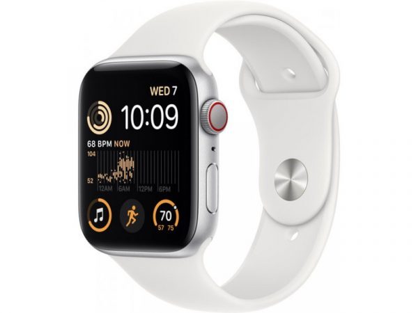 Smartwatch Apple Watch SE 2022 GPS + Cellular 44mm Silver Alu Sport Biały.