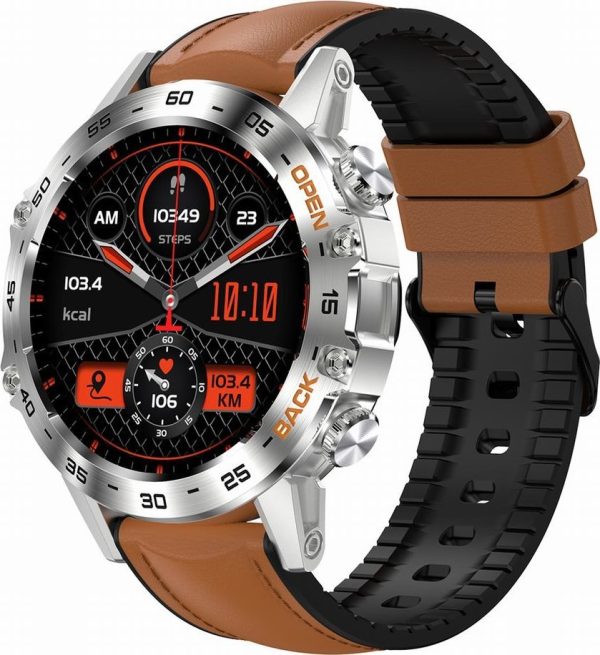 Smartwatch Gravity Zegarek męski SMARTWATCH GRAVITY ASTON GT9-8 srebrny/brązowy skórzano-gumowy.