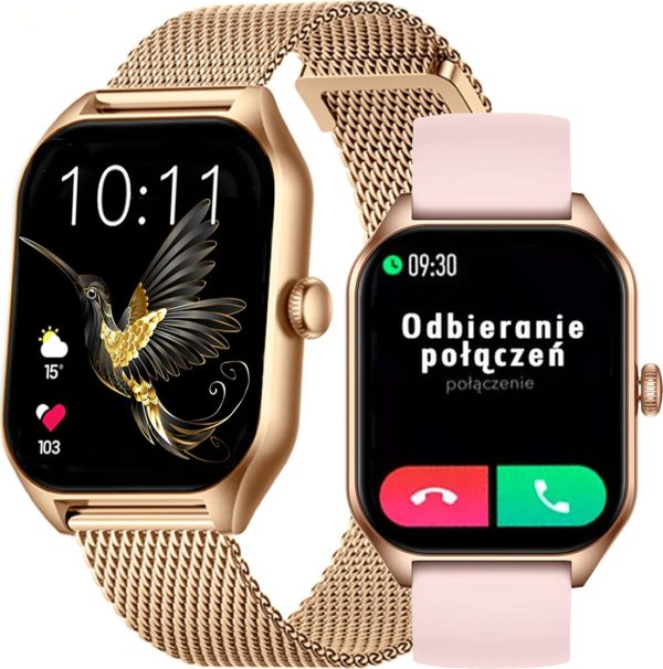 Smartwatch Rubicon Zegarek SMARTWATCH Rubicon RNCF03 r.gold mesh + pink silicone.