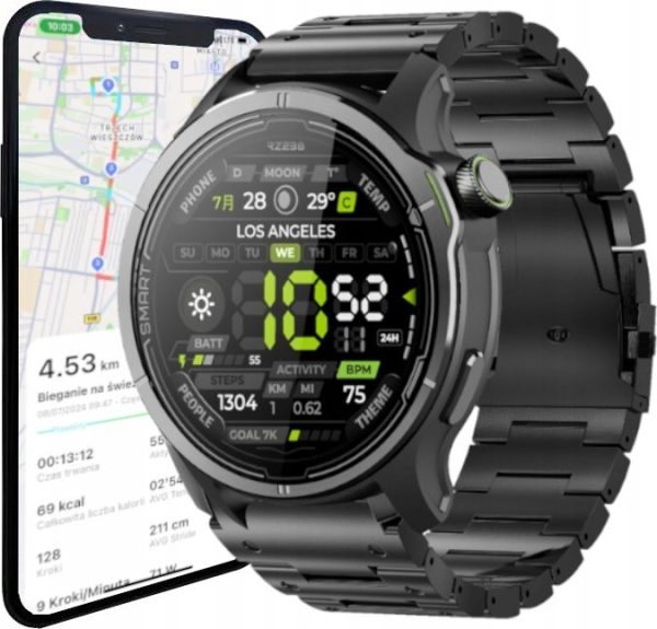 Smartwatch Wenom Smartwatch Męski Zegarek Czarny Zaawansowane Funkcje GPS PRO Zdrowie Sport.