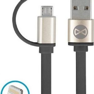 Kabel USB Forever Kabel Forever 2w1 micro USB + iPhone 8-PIN metalowy connector czarny.