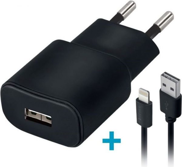 Ładowarka Forever Ładowarka sieciowa Forever USB 1A TC-01 + kabel do iPhone 8-pin czarna.
