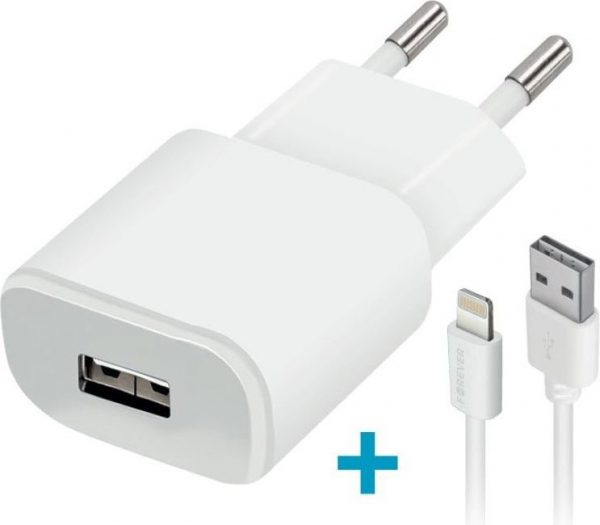 Ładowarka Forever Ładowarka sieciowa Forever USB 1A TC-01 + kabel do iPhone 8-pin biała.