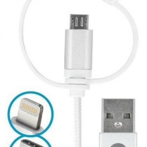 Kabel USB Forever Kabel Forever 3w1 nylon micro USB + USB do iPhone + USB type-C biały.