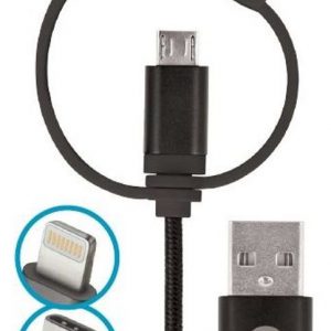 Kabel USB Forever Kabel Forever 3w1 nylon micro USB + USB do iPhone + USB type-C czarny.