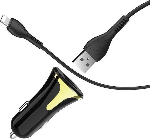 Ładowarka Hoco Ładowarka samochodowa 3A + kabel 1m iPhone Lightning Quick Charge 3.0 HOCO Z31 Universe 2 porty czarna.
