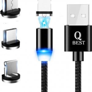 Kabel USB QBest QBest kabel przewód magnetyczny 3w1 Micro USB USB-C IPhone LED świecący.