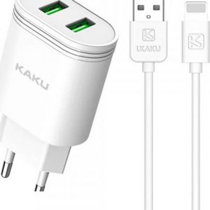 Ładowarka KAKU Ładowarka sieciowa 2.4A 2xUSB + Kabel USB iPhone Lightning 1m KAKU QIFAN Dual Port Smart Charger EU (KSC-372) biała.