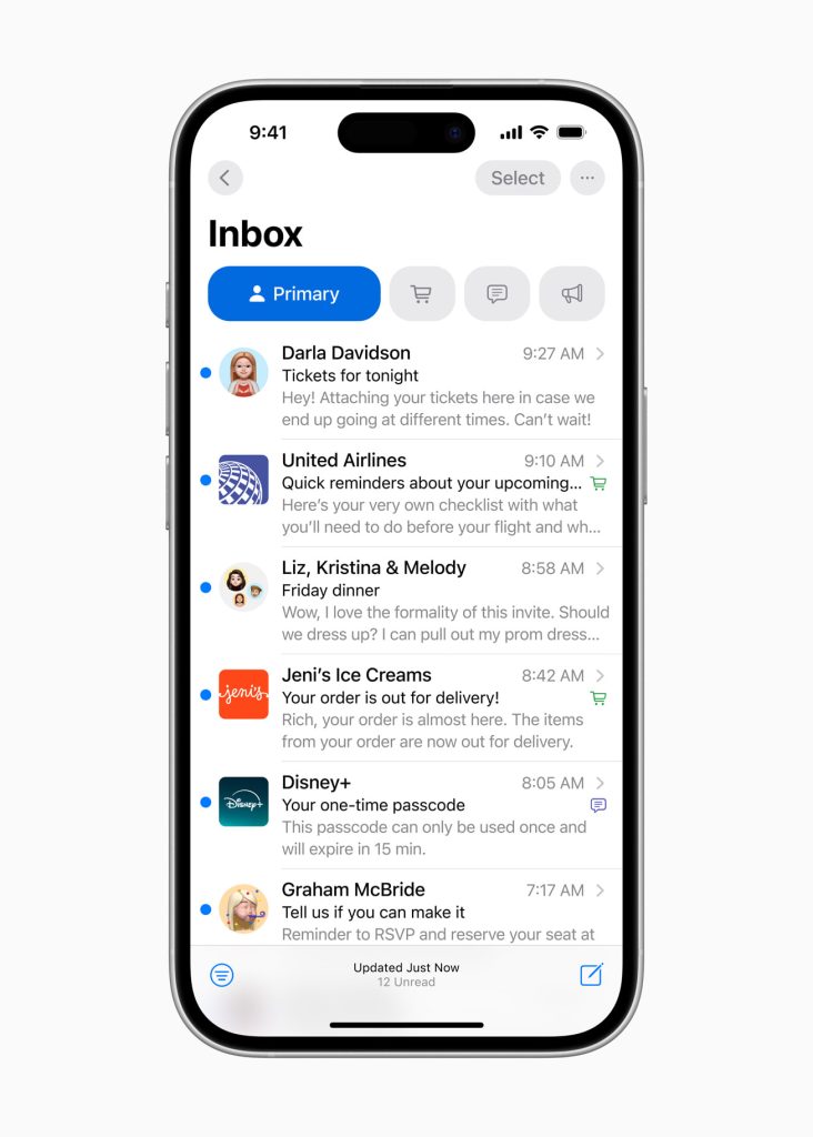 Apple iOS 18 mail glówna kategoria