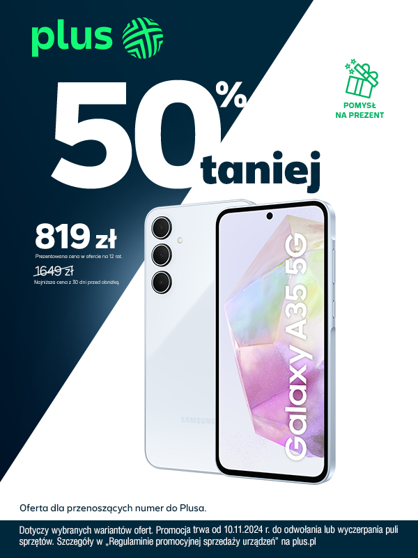 Samsung Galaxy a35 5g - grafika 50 procent taniej