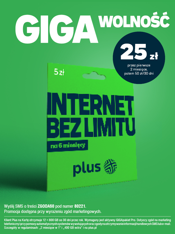 internet bez limitu na 6 miesięcy - PLUS - grafika